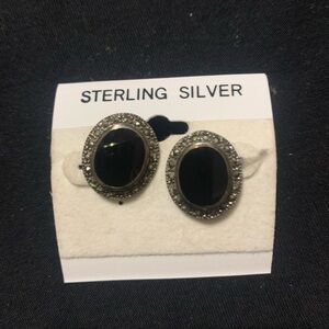 Vintage Sterling Silver .925/Black Onyx  Pierced Earrings